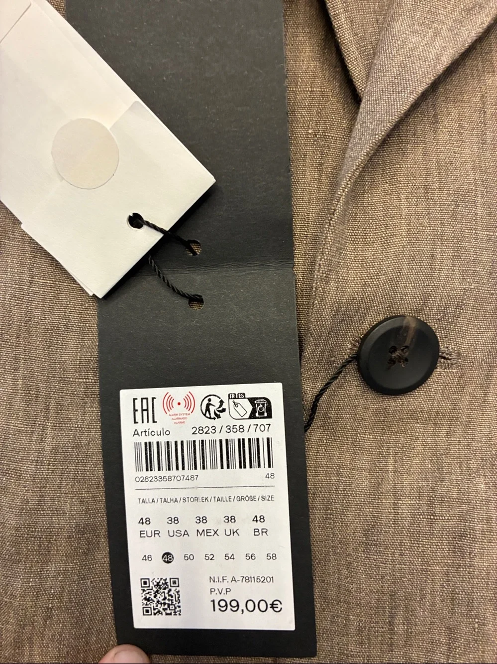 American Eagle Outfitters Brown Linen-Blend Two-Button Blazer EU 48 /US 38